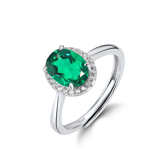 S925 Sterling Silver Lab Emerald Adjustable Ring, Premium Gift Stock - Photo 1