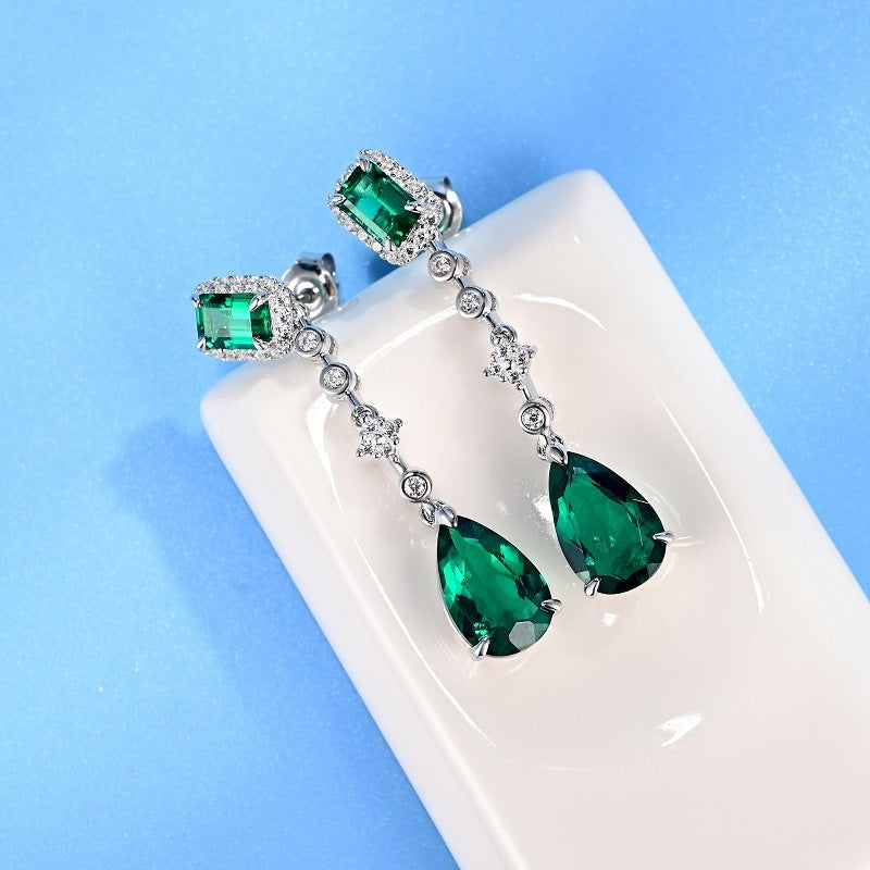 S925 Silver coloured Gemstone Teardrop Long Earrings, Versatile Vintage Gift - Photo 4