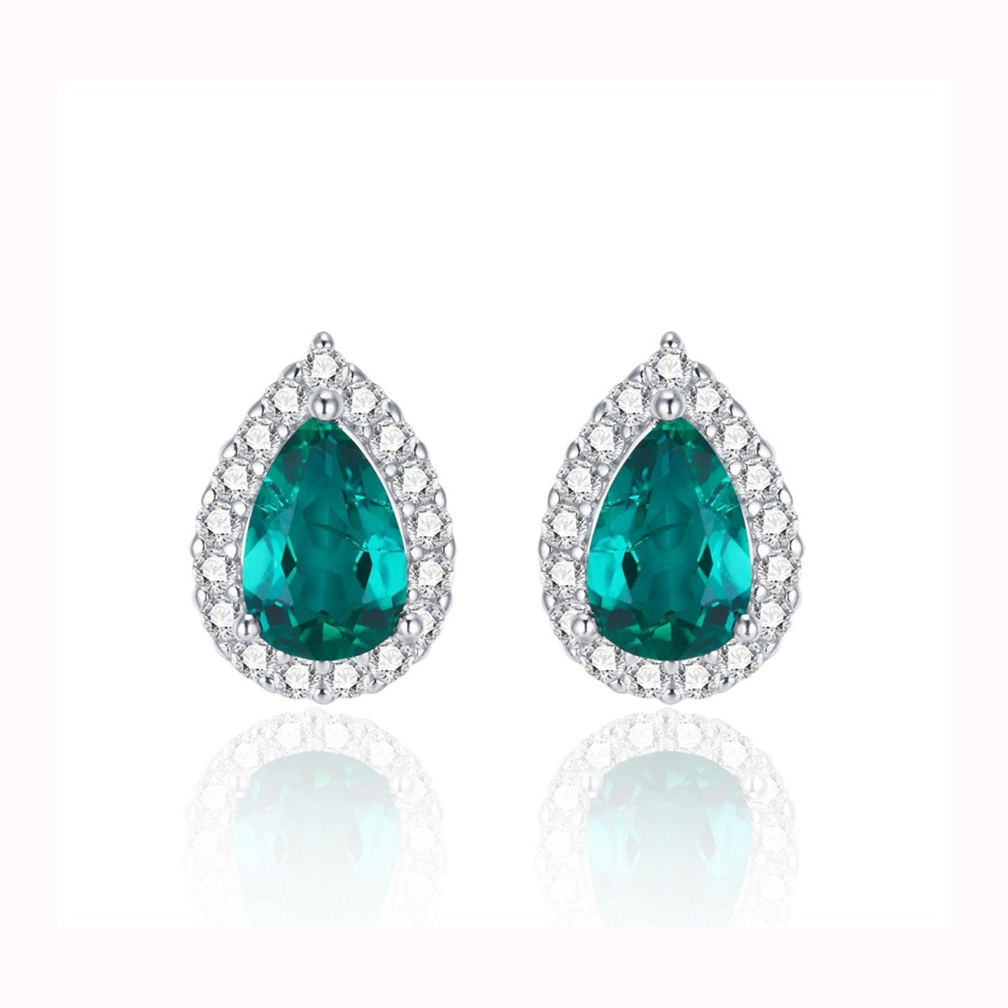 S925 Sterling Silver Lab Emerald Pave Stud Earrings, Unique Versatile Minimalist - Photo 1