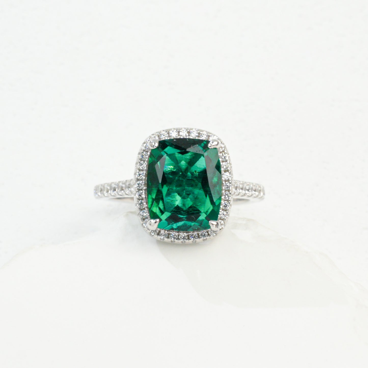 S925 Sterling Silver Lab Emerald Cushion Ring, Versatile Valentine Birthday for Girlfriend - Photo 6
