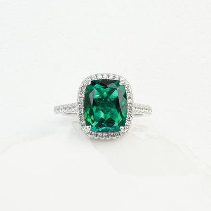 S925 Sterling Silver Lab Emerald Cushion Ring, Versatile Valentine Birthday for Girlfriend - Photo 6