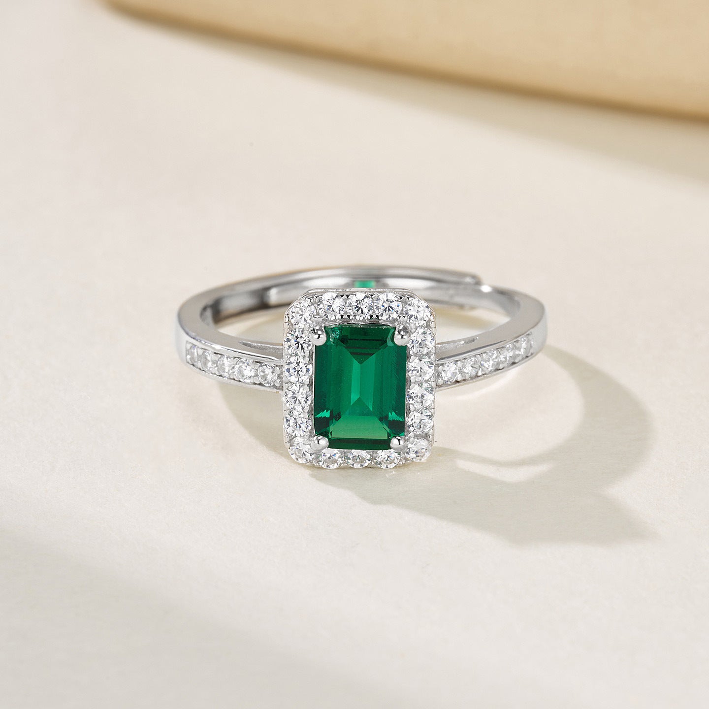 S925 Sterling Silver Lab Emerald Ring, Vintage - Photo 3