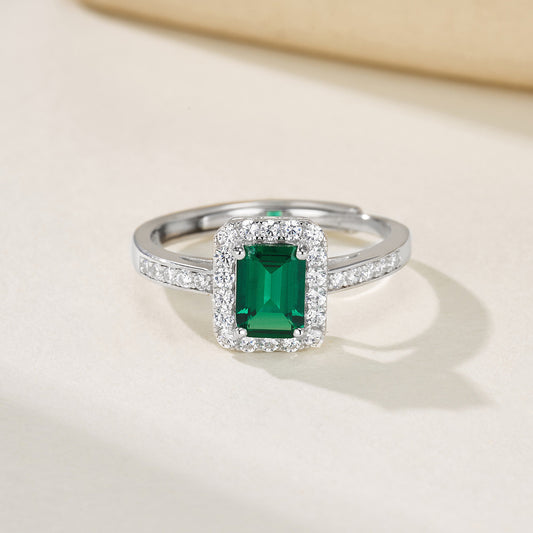 S925 Sterling Silver Lab Emerald Ring, Vintage - Photo 3