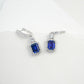 S925 Silver Lab Sapphire Drop Earrings, Diamond Halo Evening - Photo 3