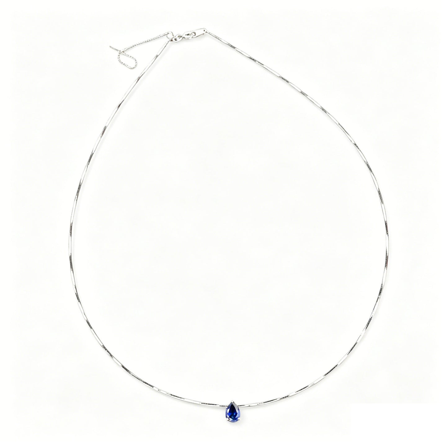 S925 Sterling Silver Lab Sapphire Teardrop Choker Necklace, Minimalist Premium - Photo 5