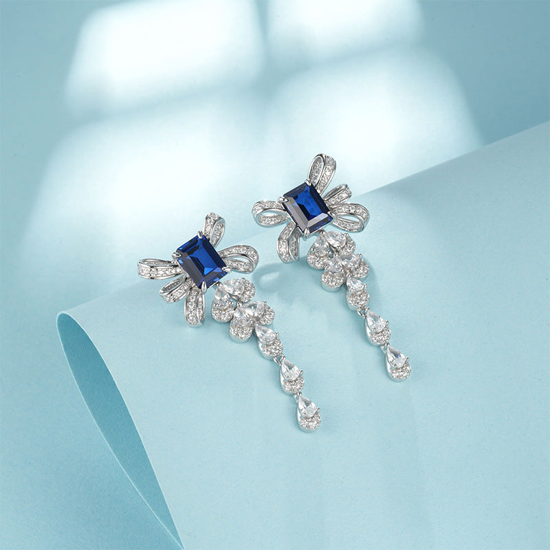 S925 Sapphire Tassel Earrings, Premium Wedding Versatile - Photo 2