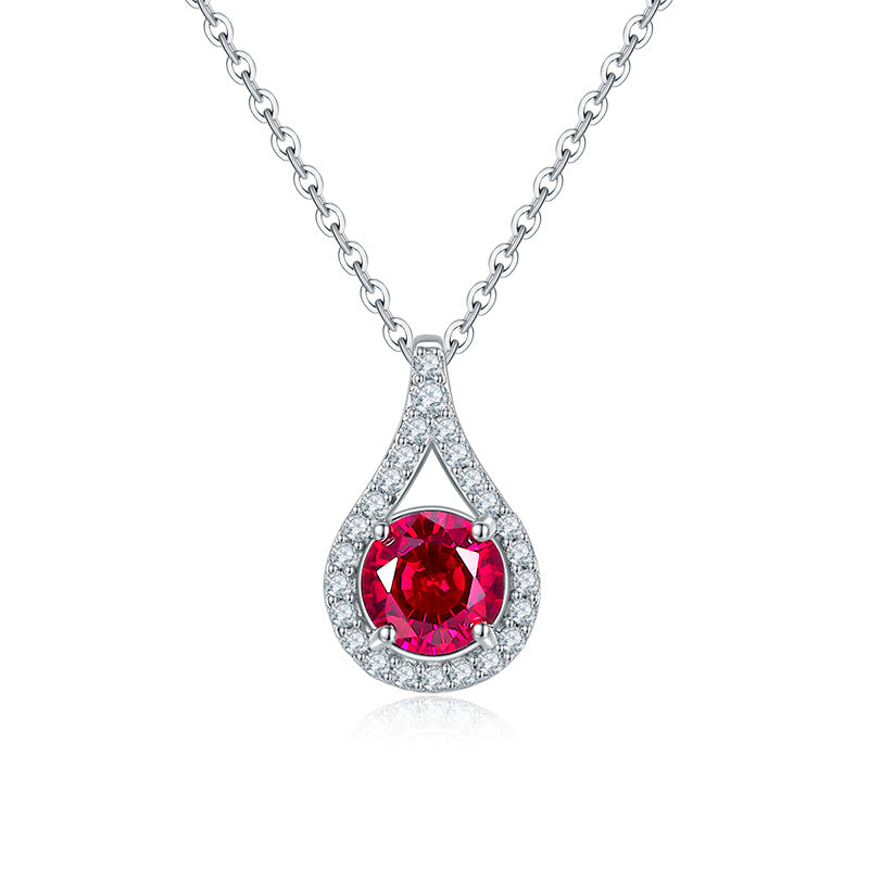 S925 Silver Necklace Pigeon Blood Ruby Pendant Diamond Chain, Premium - Photo 4
