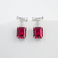 S925 Sterling Silver Lab Ruby Rectangular Earrings, Premium - Photo 5