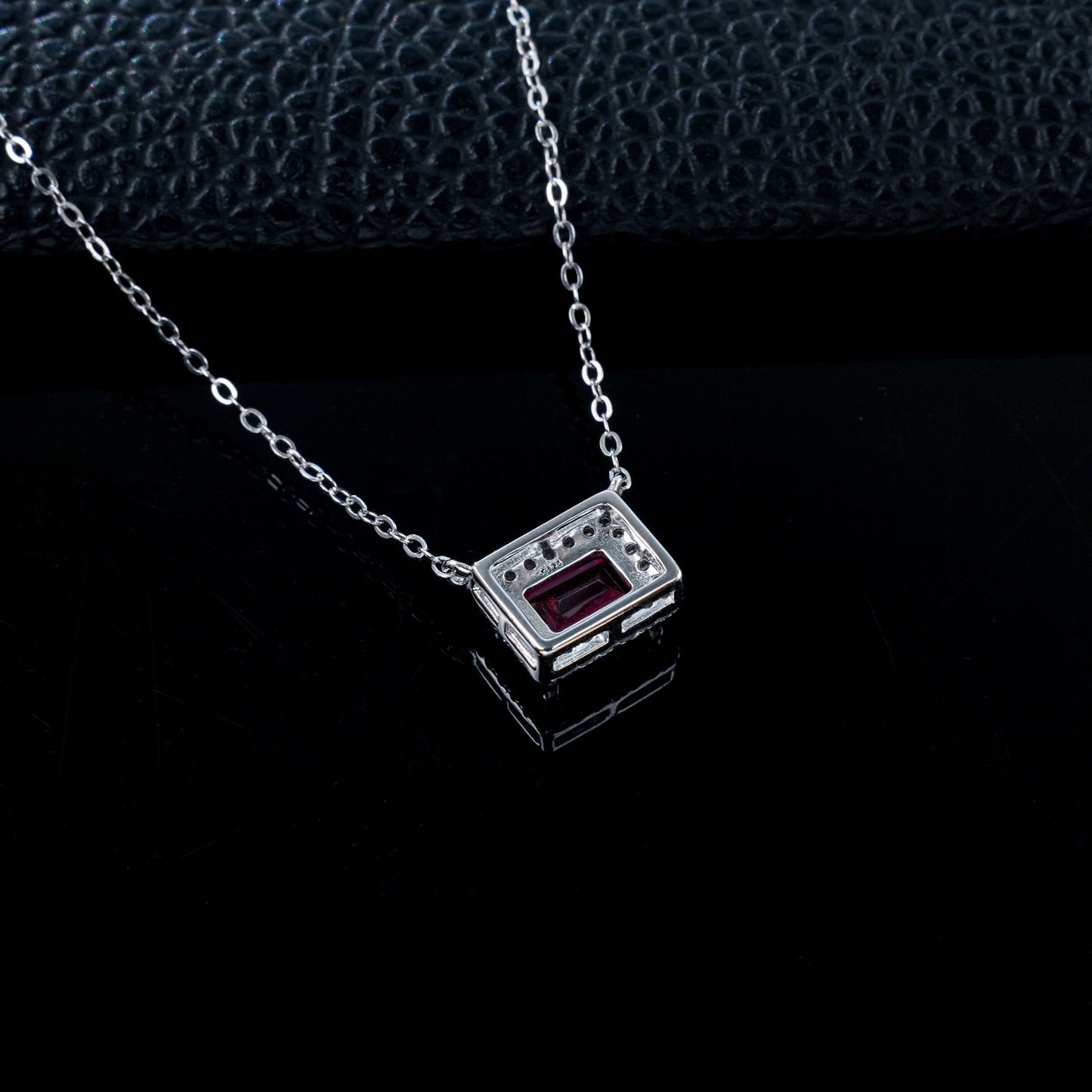 Old Money Style Square Lab Ruby Pendant S925 Sterling Silver Diamond Necklace, Premium - Photo 4