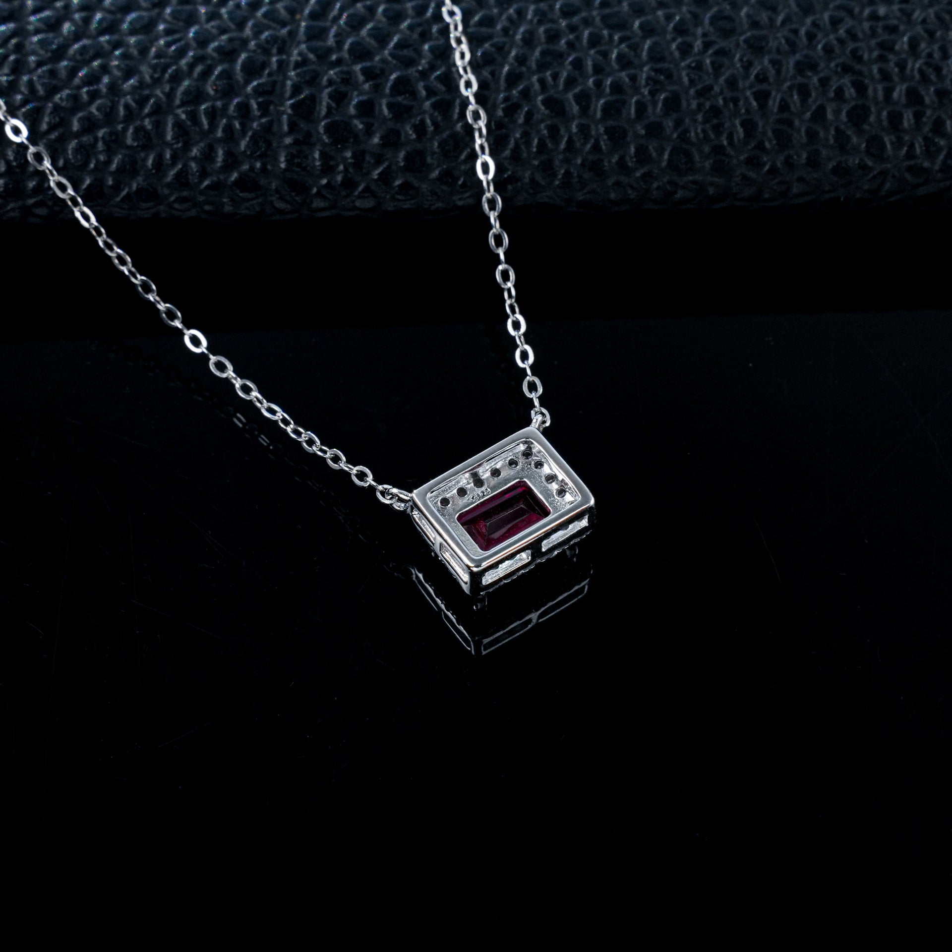 Old Money Style Square Lab Ruby Pendant S925 Sterling Silver Diamond Necklace, Premium - Photo 4