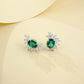 S925 Silver Oval Lab Emerald Sunflower Stud Earrings, Premium Evening - Photo 3