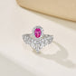 S925 Sterling Silver Lab coloured Gemstone Teardrop Crown Ring, Crown Proposal Birthday - Photo 4
