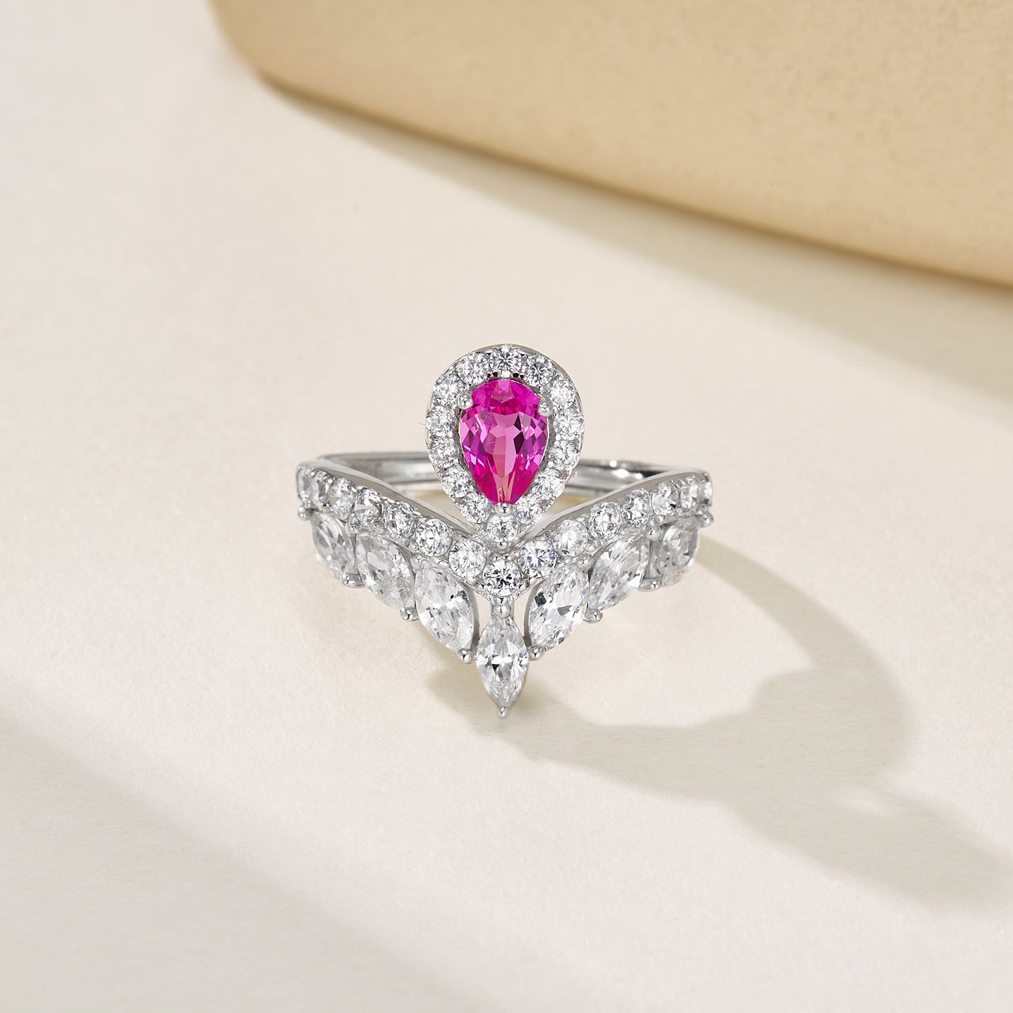 S925 Sterling Silver Lab coloured Gemstone Teardrop Crown Ring, Crown Proposal Birthday - Photo 4