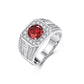 925 Sterling Silver Lab Ruby Men's Ring, Diamond Round Bold - Photo 5