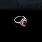 S925 Silver Teardrop Lab Ruby Ring, Teardrop Diamond Halo - Photo 4