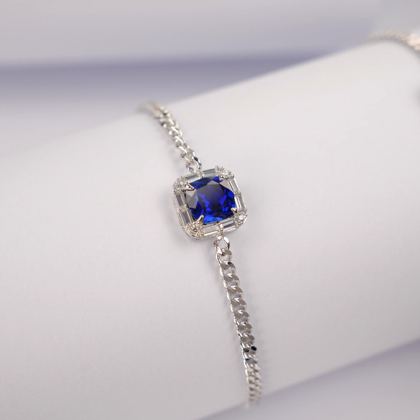 S925 Sterling Silver Lab Sapphire Bracelet, Versatile Premium Vintage - Photo 4