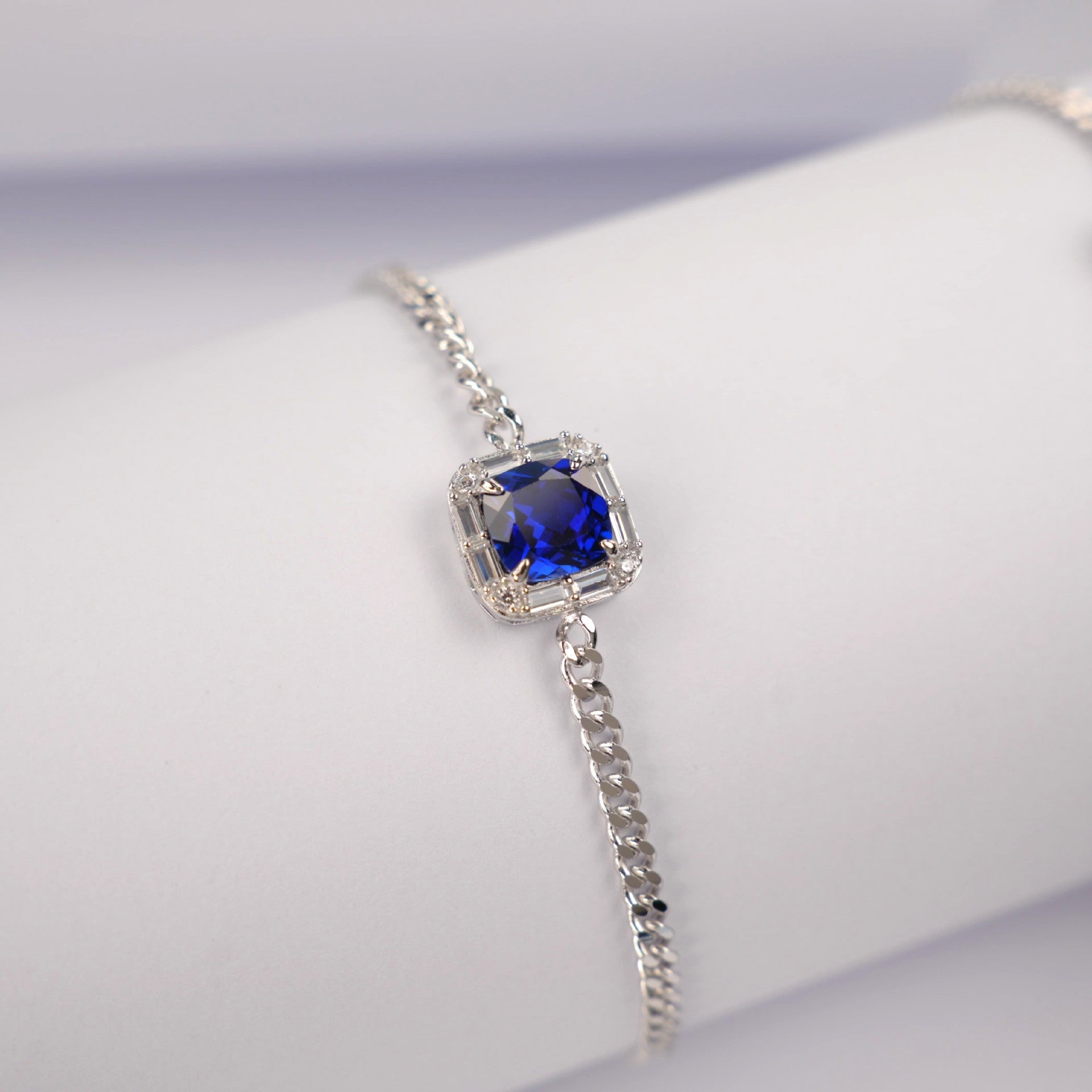 S925 Sterling Silver Lab Sapphire Bracelet, Versatile Premium Vintage - Photo 4