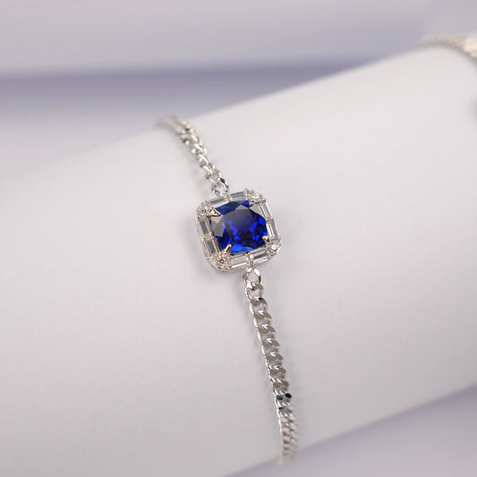 S925 Sterling Silver Lab Sapphire Bracelet, Versatile Premium Vintage - Photo 4