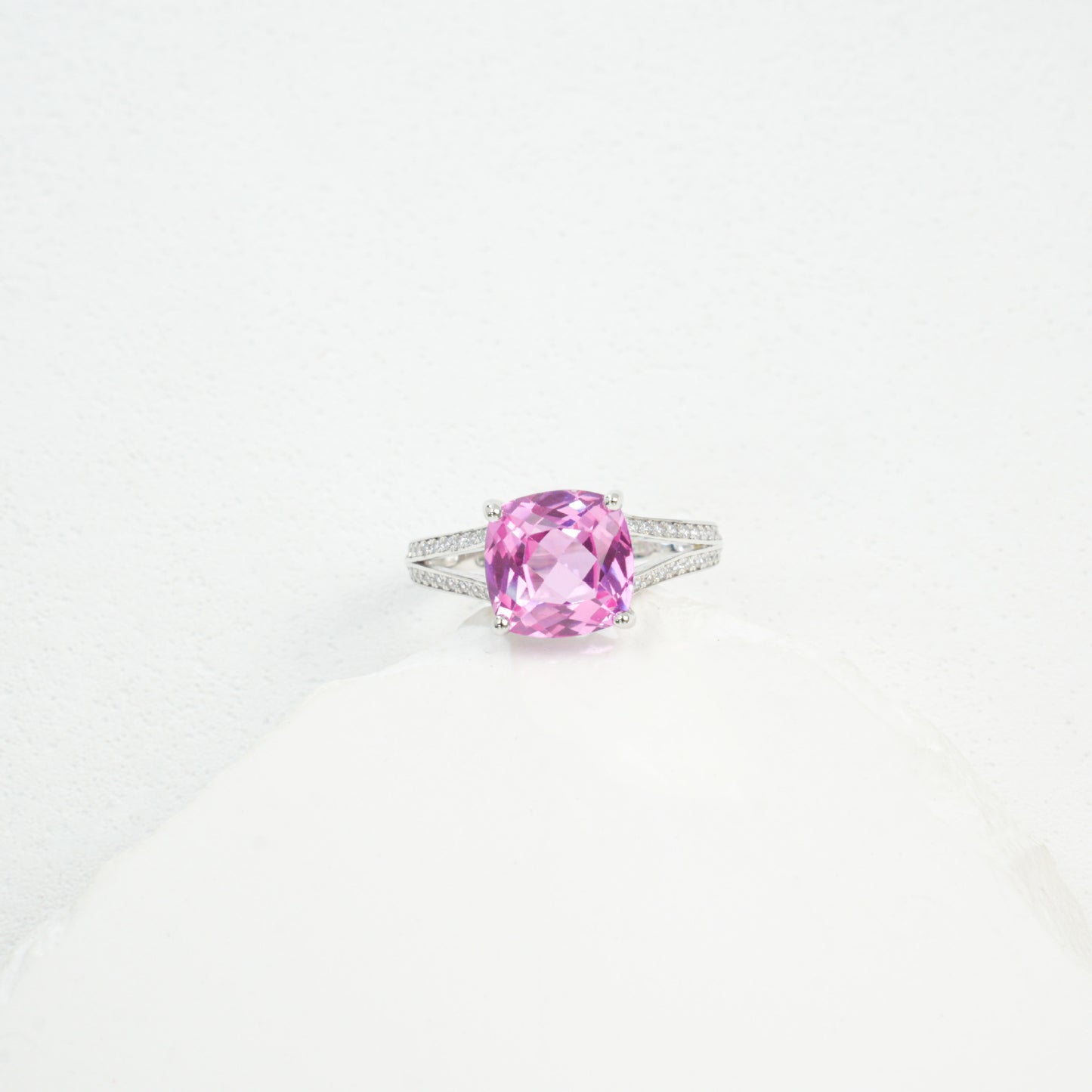 S925 Sterling Silver Lab Pink Diamond Four-Prong Ring, Versatile Elegant for Women - Photo 6