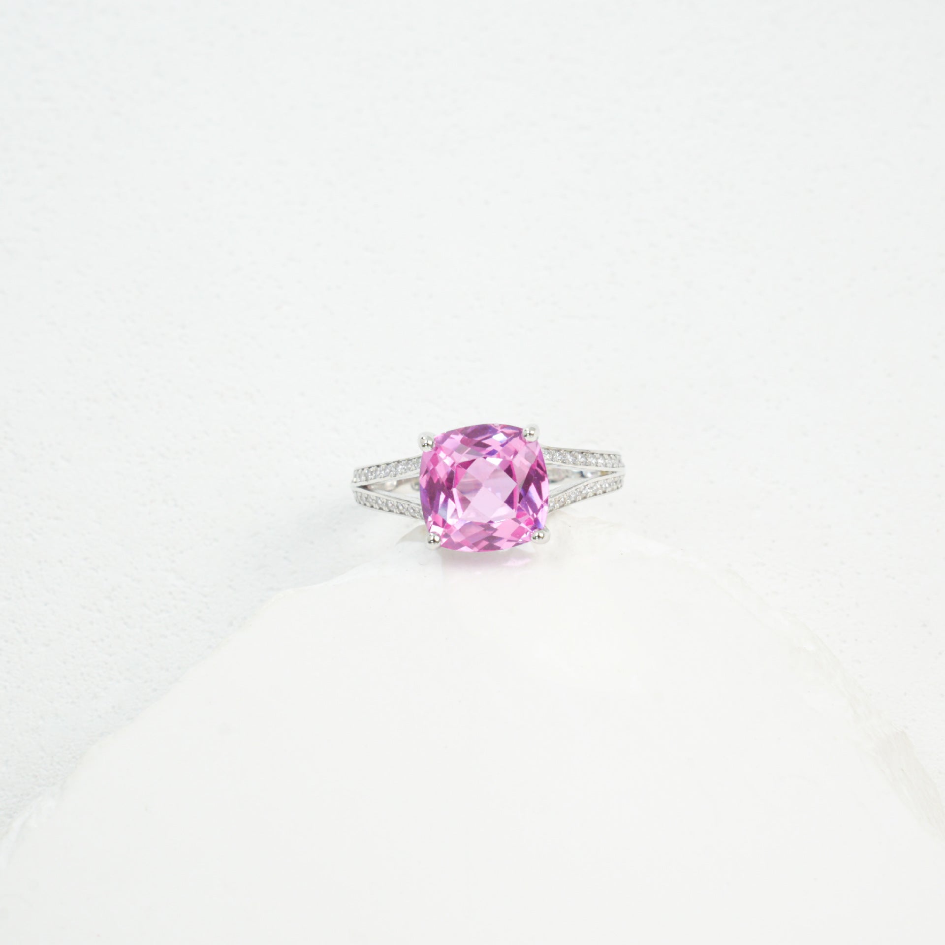 S925 Sterling Silver Lab Pink Diamond Four-Prong Ring, Versatile Elegant for Women - Photo 6