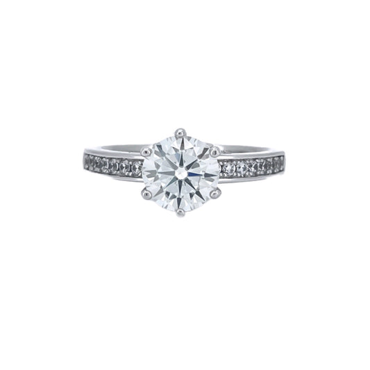 S925 Silver 6-Claw Stone Ring, Full Pave Diamond - Photo 5