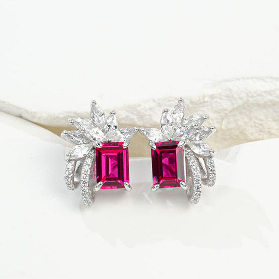S925 Sterling Silver Lab Ruby Square Earrings, Premium Versatile Bestie - Photo 1