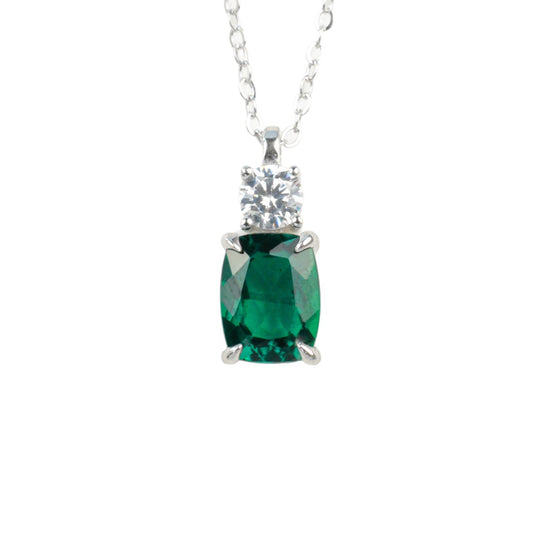 S925 Sterling Silver Lab Emerald Choker Necklace - Photo 5