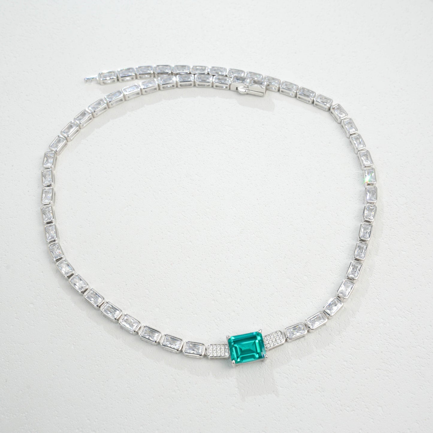925 Sterling Silver Paraiba Colour Tsavorite Necklace, Lab Gemstone Anniversary - Photo 6