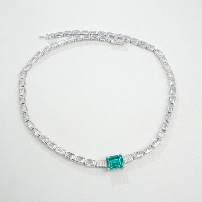 925 Sterling Silver Paraiba Colour Tsavorite Necklace, Lab Gemstone Anniversary - Photo 6
