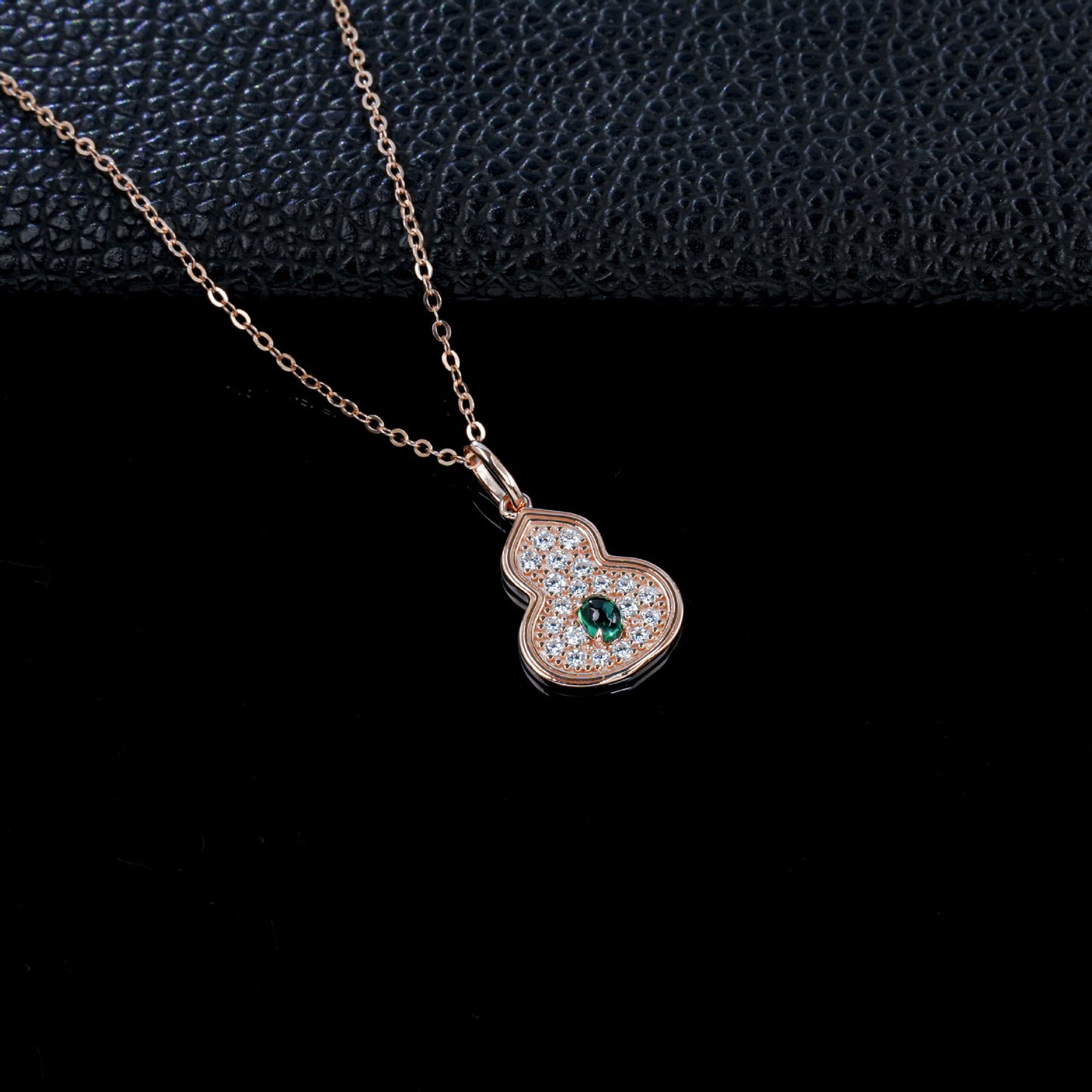 S925 Silver Rose Gold Lab Emerald Gourd Necklace, Style Full Diamond - Photo 3