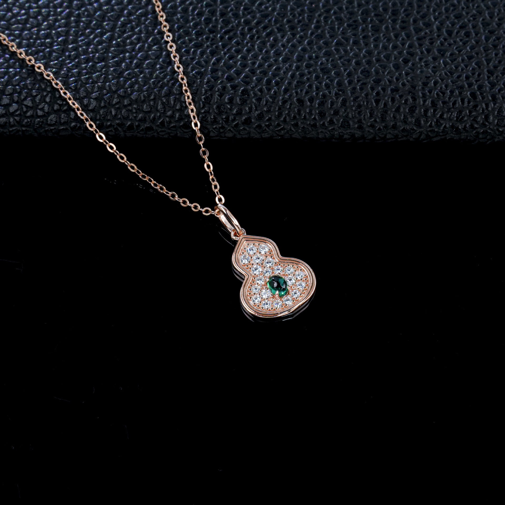 S925 Silver Rose Gold Lab Emerald Gourd Necklace, Style Full Diamond - Photo 3