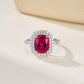 S925 Sterling Silver Lab Pigeon Blood Ruby Square Micro-Pave Ring, Premium for Women - Photo 2