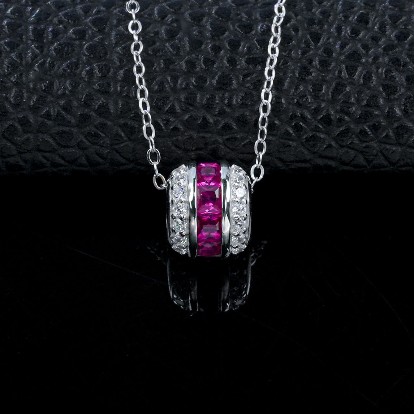Lab Ruby Necklace 925 Sterling Silver Micro-Set, Elegant Premium - Photo 2
