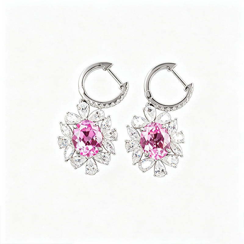 S925 Silver Ear Cuff Lab Pink Gemstone Flower Earrings, Photo Birthday Gift - Photo 5