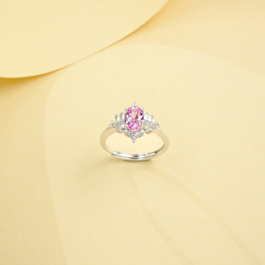 S925 Silver Padparadscha Pink Sapphire Ring, Stone Elegant Ring - Photo 3
