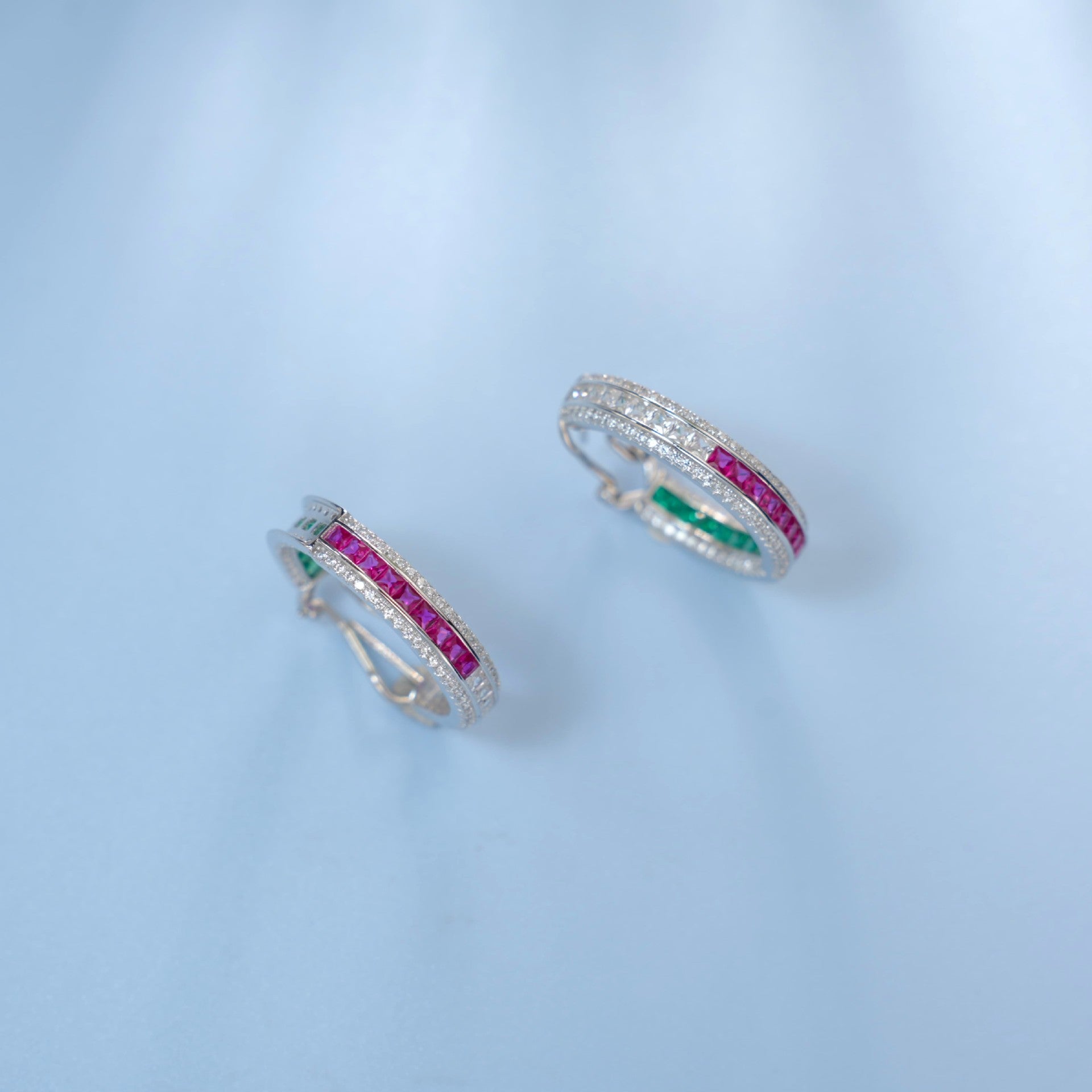 Lab Ruby 925 Silver Earrings Premium Micro-Set Full Diamond Ring Stacking - Photo 4
