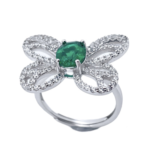 S925 Sterling Silver Lab Emerald Hollow Butterfly Open Ring, Premium - Photo 5