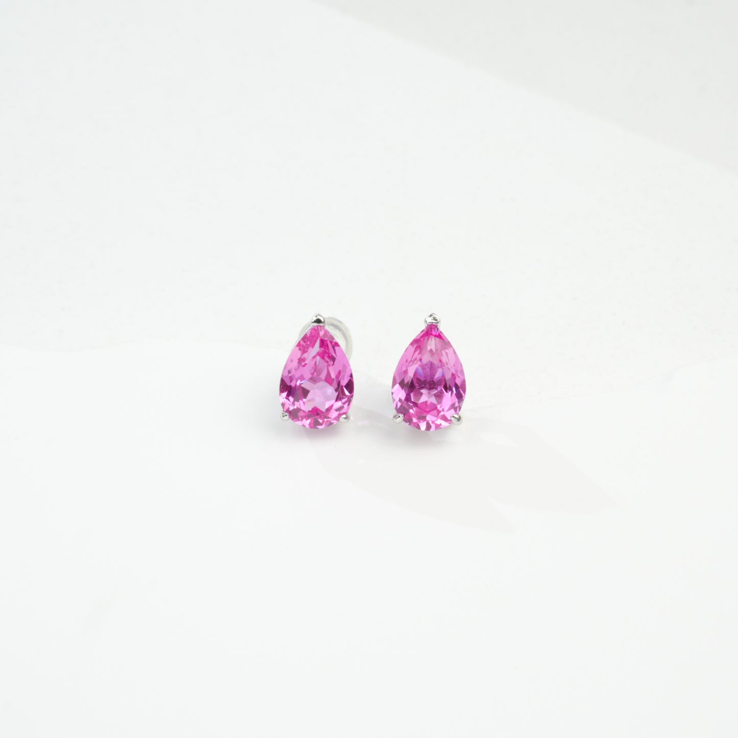 S925 Sterling Silver Lab Padparadscha Teardrop Stud Earrings, Minimalist Designer - Photo 5