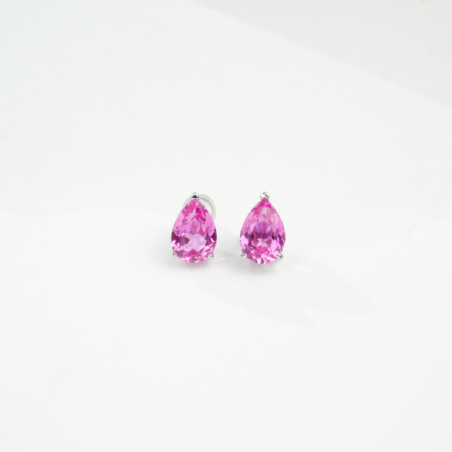 S925 Sterling Silver Lab Padparadscha Teardrop Stud Earrings, Minimalist Designer - Photo 5