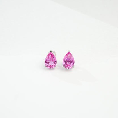 S925 Sterling Silver Lab Padparadscha Teardrop Stud Earrings, Minimalist Designer - Photo 5