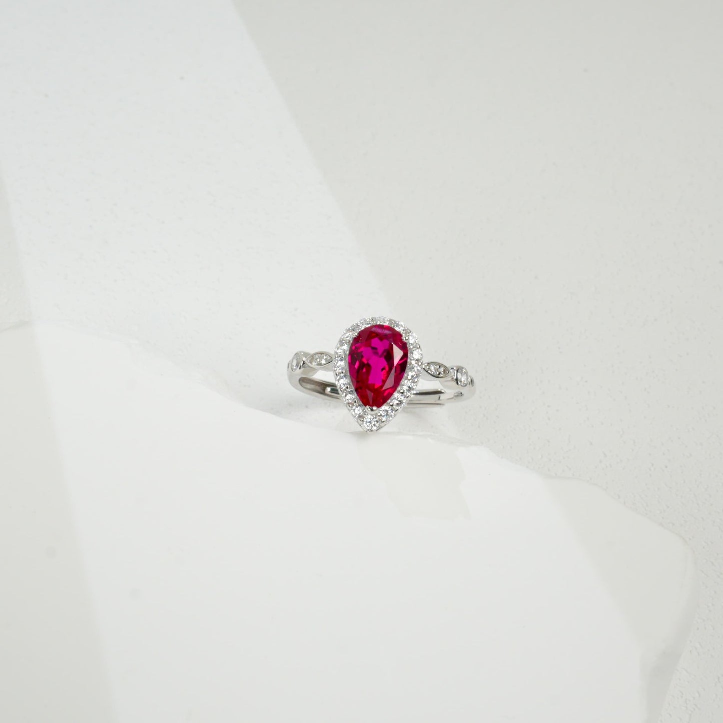S925 Sterling Silver Lab Ruby Teardrop Pave Pear Ring, for Women - Photo 4