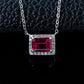 Old Money Style Square Lab Ruby Pendant S925 Sterling Silver Diamond Necklace, Premium - Photo 2