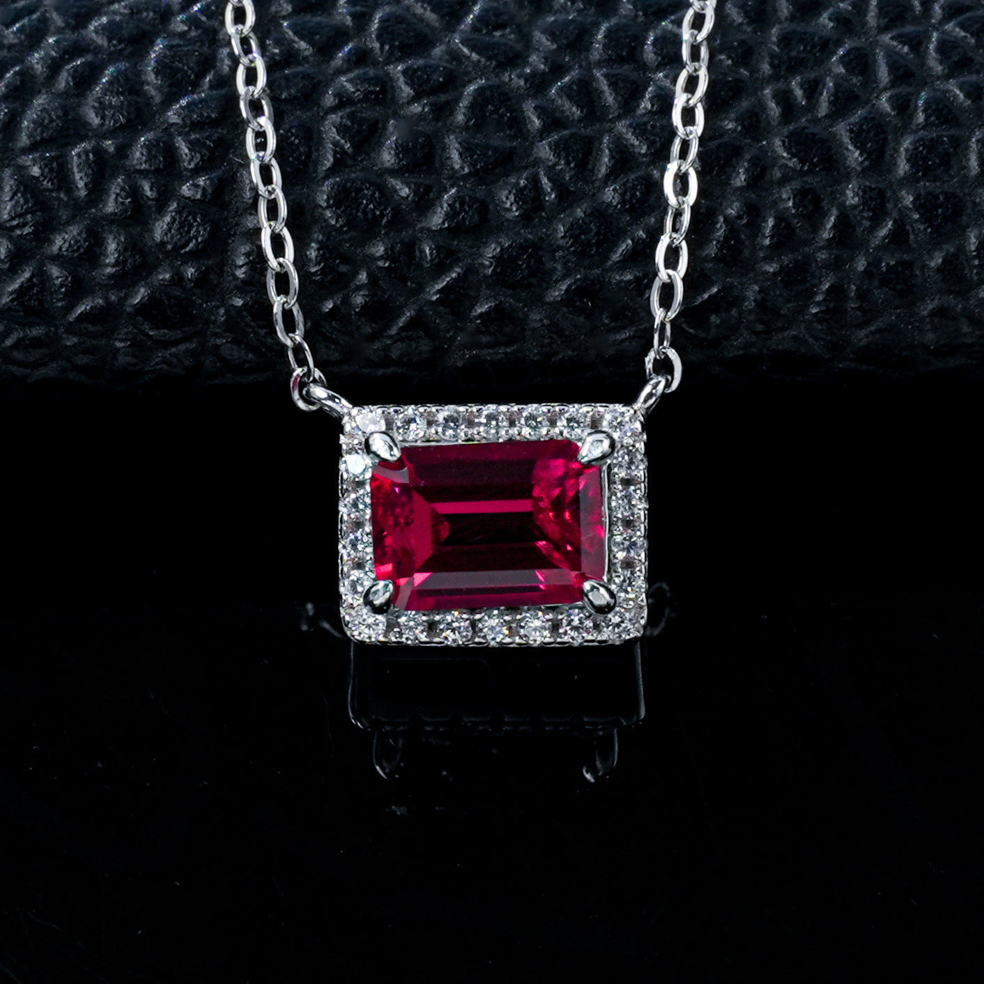 Old Money Style Square Lab Ruby Pendant S925 Sterling Silver Diamond Necklace, Premium - Photo 2