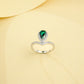 925 Sterling Silver Lab Emerald Teardrop Halo Ring, Designer V-Shape Pave - Photo 4