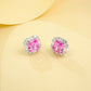 S925 Silver Lab Pink Sapphire Stud Earrings Full Diamond Halo, Anniversary Gentle Versatile - Photo 2