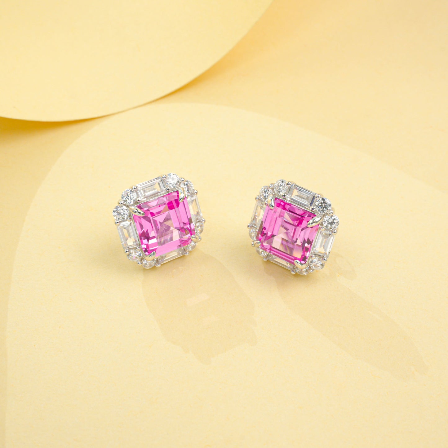 S925 Silver Lab Pink Sapphire Stud Earrings Full Diamond Halo, Anniversary Gentle Versatile - Photo 2