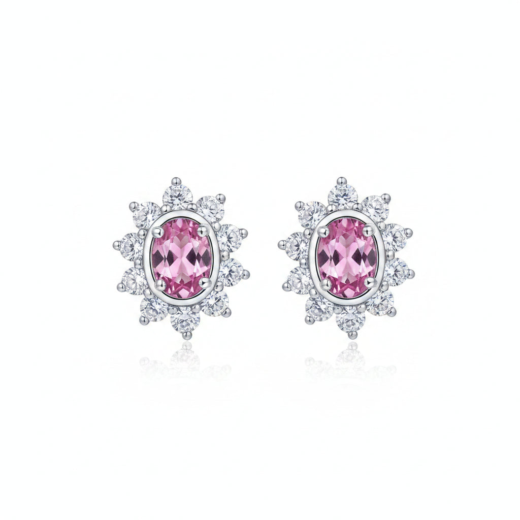 925 Sterling Silver Diana-Style Pink Diamond Sunflower Stud Earrings, Vintage for Women - Photo 1