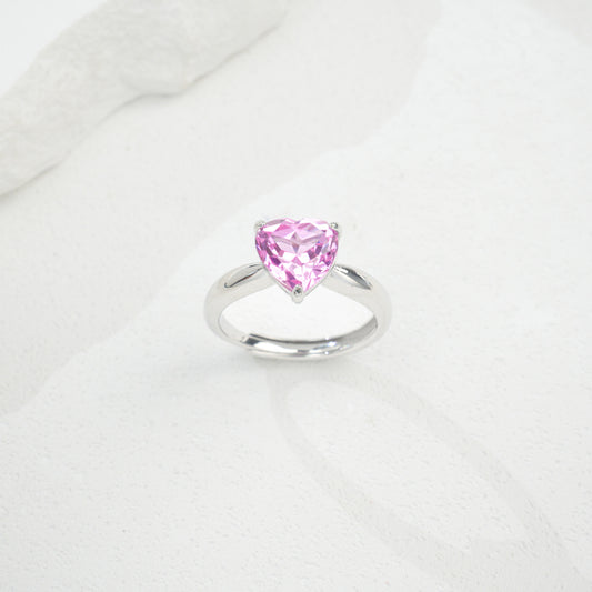 S925 Silver Heart Pink Diamond Simple Solitaire Girly coloured Gemstone Women's Ring - Photo 5