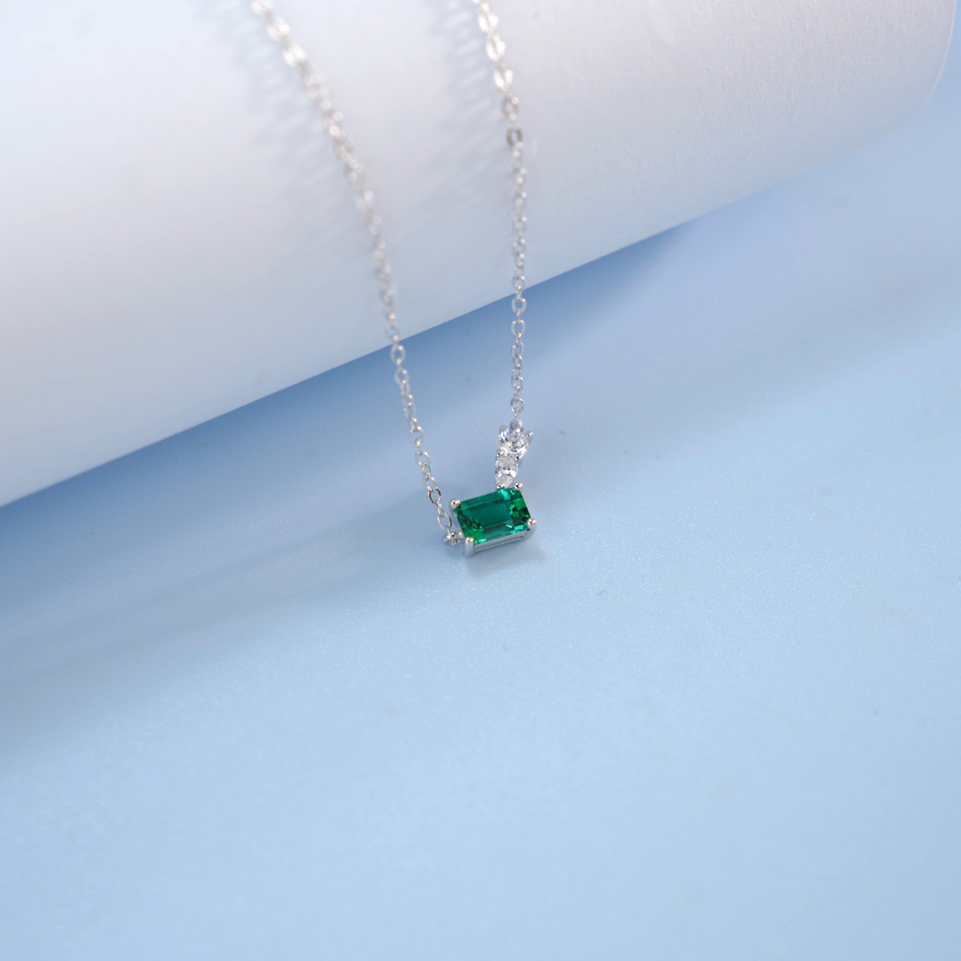 S925 Silver Lab Emerald Necklace Square Unique Premium - Photo 4