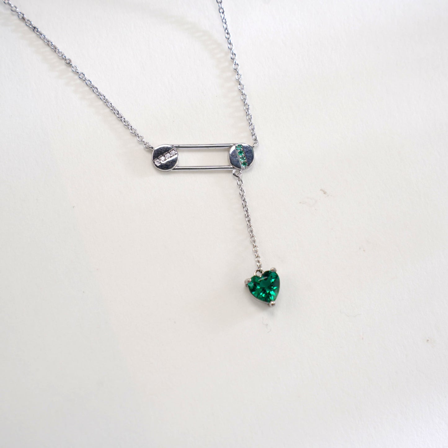S925 Sterling Silver Lab Emerald Paperclip Pendant Choker Necklace, Minimalist Gift - Photo 4